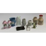 A mixed lot of ceramics to include stoneware Vinaigrier bottle; potted meats pot; Maille rue