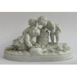 A late 19th century Vion et Baury porcelain figure group of children playing, with blue VB pad