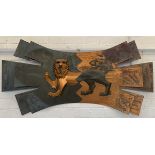 A two tone copper heraldic lion passant, 118cmx58cm