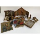 A mixed lot of ecclesiastical items to include icons etc