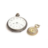 An 800 silver open face pocket watch, Arabic numerals and subsidiary seconds to white enamel dial,