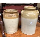 Two stoneware lidded jars, 30cmH and 35cmH