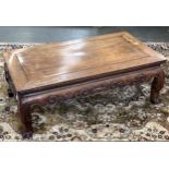 A huanghuali Chinese coffee table with carved apron, 80x44x28cmH