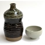A David Leach lowerdown studio pottery bowl, 7cmH, and lamp base, 24cmH
