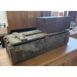 A vintage pine military ammunition box, 68cmW; together with a further wooden box, 31cmW