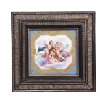 A Sevres style porcelain plaque, mid-late 19th century, decorated with central reserve of cherubs,