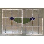 A pair of lead glazed stained glass panels (af), 63x51cm