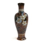 A late 19th century large Doulton Lambeth stoneware vase (af), lily design, incised and marked to