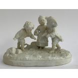 A late 19th century Vion et Baury porcelain figure group of children playing, bears blue VB pad mark