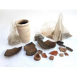 A collection of ceramics to include early pottery fragments, dig finds, some marked Colchester etc