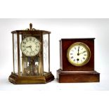 A Kundo torsion clock, in a gilt metal and engraved glass case, enamelled dial with Arabic