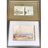 D. Trevor Bramson late 19th early 20th century, fishing boats off a quay, watercolour, signed,