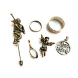 A small quantity of white metal items to include hallmarked silver wishbone charm etc