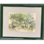 A 20th century watercolour of a English park, signed indistinctly, 23x34cm