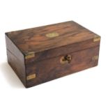 A Victorian brass bound rosewood writing box (af), 35cmW