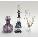 Three pieces of Venetian glass, to include a figure of snowdrops, the tallest bottle 16cmH