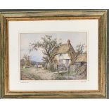 Charles Walter Radclyffe (British 1817-1903), watercolour on paper, shepherd and flock by a cottage,