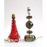 A mid century red swirling glass table lamp, 26.5cmH; together with one other (2)
