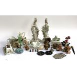 A mixed lot of ceramics to include a pair of Continental style figural candlesticks; various