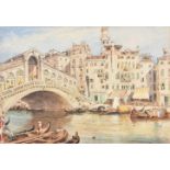 Attributed to Myles Birket Foster (British 1825-1899), The Rialto bridge, watercolour, bears