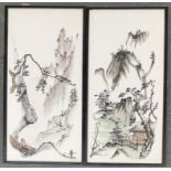 A pair of Chinese ink and colour wash paintings on paper, mountainous landscapes, 50x24.5cm