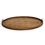 A 19th century mahogany oval gallery tray with twin carry handles, 68x44cm