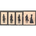 A set of three Regency silhouettes of fashionable gentlemen, each 29x15cm; together with a further