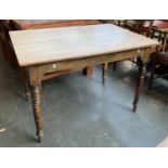 A 19th century pine kitchen table, with turned legs, 106x76x72cmH