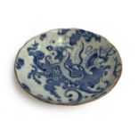 A mid 19th century Grainger Worcester saucer with blue dragon design, 16.5cmD