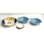 A pair of Poole pottery serving bowls, a painted Italian fruit bowl, 33cmD and 5 Hanae Mori plates
