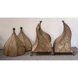 Two pairs of Indian hide and henna light covers, the larger 44cmH