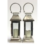A pair of chrome and glass lanterns, 52cmH