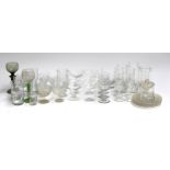 A mixed lot of glass to include Vessel of Britain shot glass, two green glass hock glasses,
