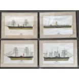 Four colour prints of ships, P.S. Britannia 1840; P.S. Great Western 1837; P.S. Medway Queen 1924;