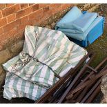 A market stall frame and tarpaulin