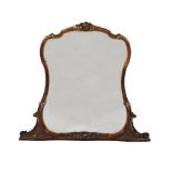 A walnut and parcel gilt overmantel mirror, in French taste, early 20th century, with cartouche