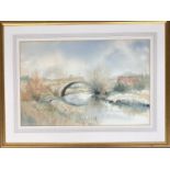 20th century watercolour, stone bridge over a river, signed indistinctly lower left, 35x54cm