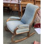 An upholstered Victorian mahogany framed rocking chair, 62cmW