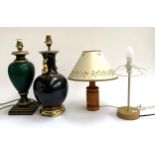 Two ceramic table lamps together with an oil lamp and 3 other lamps (6)