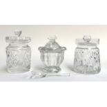 A Baccarat France crystal lidded jam pot and spoon, both marked, 11cmH; together with a Waterford