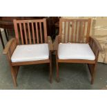 A pair of Almar garden teak garden chairs, with cushions,