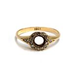 A small 18ct gold ring set with diamond chips, missing central stone, size J, approx. 1.9g