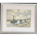 Frank C. Belcher (1905-1959), watercolour of boats at rest, 34x24.5cm