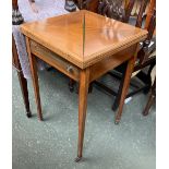 An Edwardian mahogany and satinwood banded games table, envelope fold out top, with green baize,