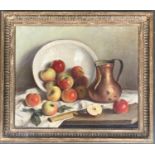 Gaston Hamonovick (early 20th century French), still life of apples and copper jug, oil on canvas