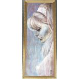 Crayon on board, portrait of a lady in profile, monogrammed MW, 115x41cm