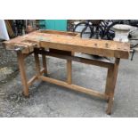 A Lervad beech wood collapsible workbench with 2 vices, 130Lx84cmH