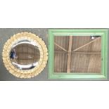 A green painted pine framed wall mirror, 52x63cm, together with a convex circular mirror, 50cmD