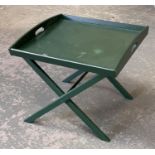 A green painted folding butlers tray, 56cmW