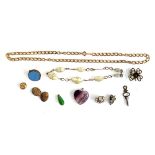 A mixed lot to include white metal dress stud set with paste; gold tone chain, 47cmL; silver and